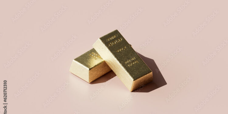 two gold bars on pink.