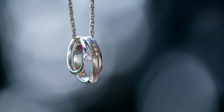silver-colored ring pendant